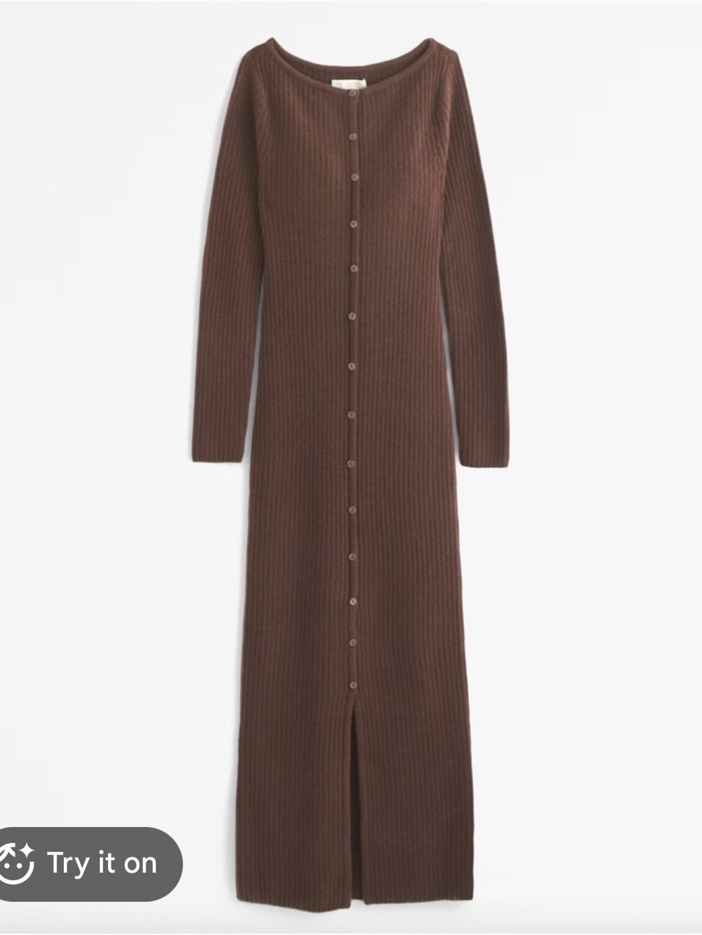 Abercrombie Ribbed Button-Front Long Sleeve Maxi Dress - Brown